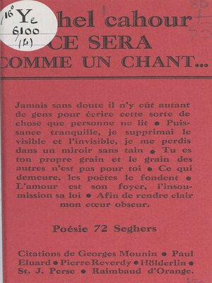 cover image of Ce sera comme un chant...